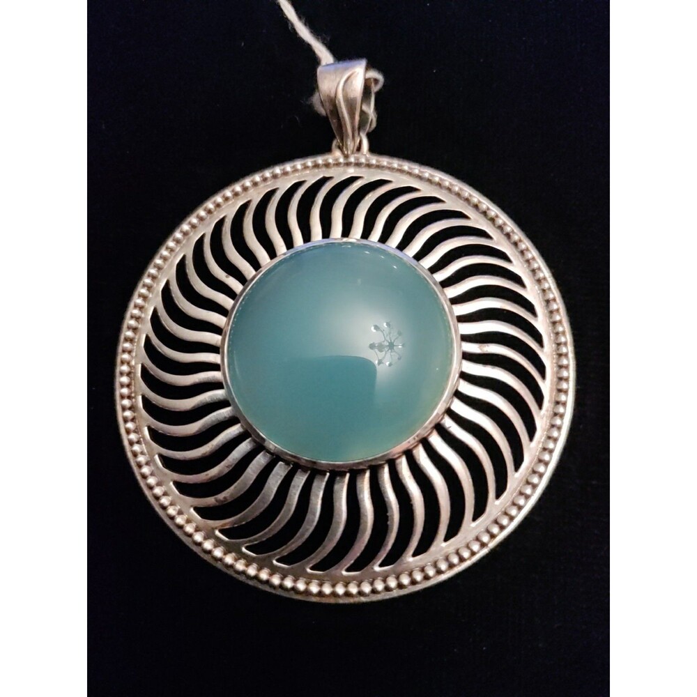 VINTAGE DOUG PAULUS DP 925 INDIA STERLING SILVER BLUE CHALCEDONY PENDANT